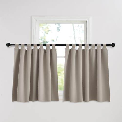 PONY DANCE Tende Oscuranti per Interni con Passanti 2 Pezzi 140x100 CM Tende Cucina Termiche Isolanti per Finestre Piccole Curtains Corte per Finestre, Sabbia