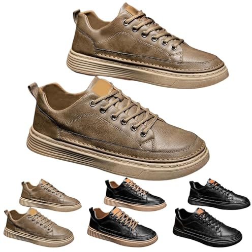 Scarpe in pelle, da uomo, sportive, da uomo, retrò, scarpe da corsa, larghe, suola piatta, da jogging, comode, per attività all'aperto, antiscivolo, tinta unita, con lacci, casual, marrone, 39 EU