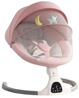 ALYIKOU Sdraietta Neonati Elettrica，Elettrica Altalena，Sdraietta dondolo per neonato da 0 fino a 15kg，Cintura di sicurezza a 5 punti，Elettrico per Neonati con telecomando e Bluetooth (pink)