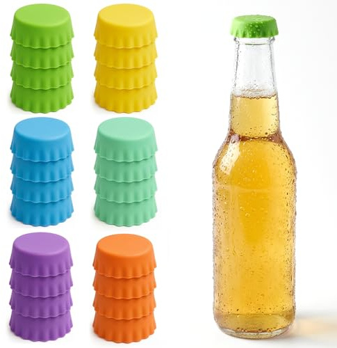 24 PCS Silicone Bottle Caps 6 Colors Reusable Beer Bottle Caps Wine Cap for Beer, Soda, Wine, Soft Drink Bottles, Home Brewing Kitchen Gadgets