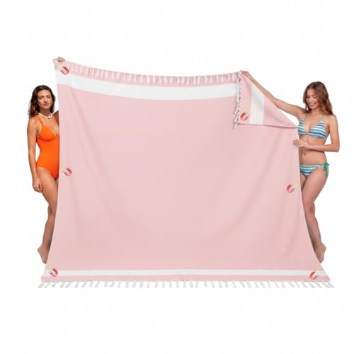 HunnmingRe 1 Pcs 82 x 88 Inch Extra Large Magnetic Beach Towel Oversized Turkish Blanket Cotton XXL Sandproof Towels Huge Big Giant Throw Quilt Blankets for Adult Picnic Camping Travel Pool (Pink)