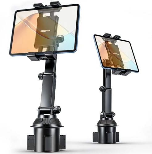 OHLPRO Support de tablette pour voiture, compatible avec iPad de 5 à 17 , tablettes Samsung, porte-gobelet de voiture avec bras pivotant réglable et flexible, accessoire de voiture pour road trips