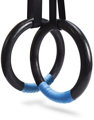 PACEARTH Gymnastic Rings Black/Grey/Orange/Green/Red 1100lbs Capacity with 14.76ft Adjustable Buckle Straps Pull Up Exercise Rings Non-Slip Rings for Home Gym Full Body Workout (Black)