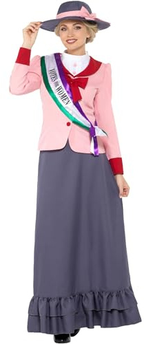 Smiffys Disfraz de dama victoriana deluxe, Gris y rosa, Con vestido, faja y sombrero Halloween, Carnaval