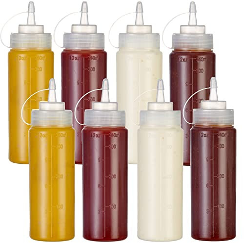 MATANA 8 Quetschflaschen aus Kunststoff mit Kappen, 340ml - Squeeze Flaschen - Gewürze, Saucen, Ketchup, Dressings, Olivenöl – BPA-Frei & Spülmaschinenfest