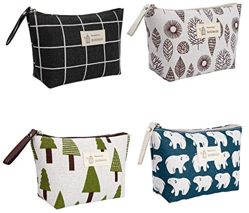Borse per il Trucco di Tela Cosmetici Stampati Borsa Organizzatrice da Viaggio Multifunzione con Cerniera Sacchetto di Lavaggio Borsa di Immagazzinaggio per le Donne 4 Pezzi, Stili B, 4 unidades