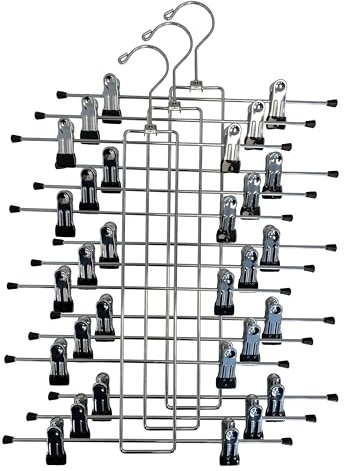 Perchas de metal resistentes para pantalones, faldas, ahorro de espacio, paquete de 3 perchas de metal, perchas de ropa de acero inoxidable con clips para pantalones, faldas, jeans, perchas duraderas
