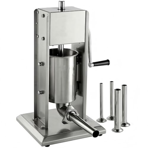 YBSVO 7-Lb Vertical Sausage Stuffer, Stainless Steel Manual Meat Filler with 2-Speed Gear & Air Release Valve, 3L Sausage Maker with 4 Stuffing Tubes for Home & Commercial Use