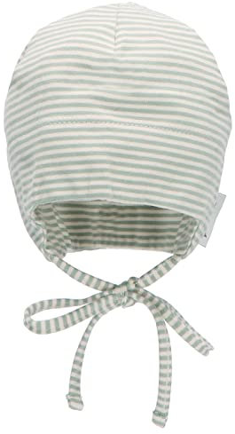 Sterntaler GOTS Beanie Ringel - Babymütze aus Singlejersey (Bio) gestreift - anschmiegsame Unisex Beanie Mütze zum Binden - Baby und Kinder Übergangsmütze, steingrün, Größe 43