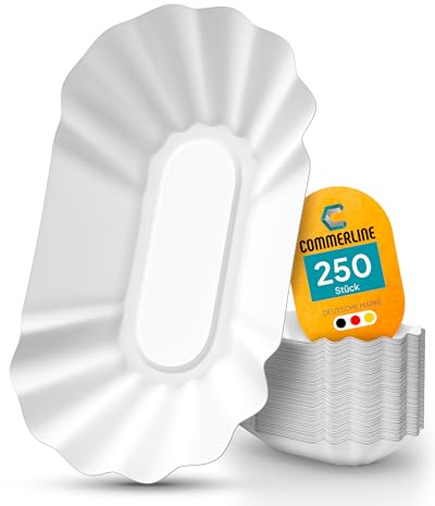 Commerline 250 Stycken Engångspapperstallrikar KUOB Pommesskålar 10,5x17,5x3 cm | Engångstallrikar | Festtallrikar | Snacks och Engångsartiklar (250, KUOB)