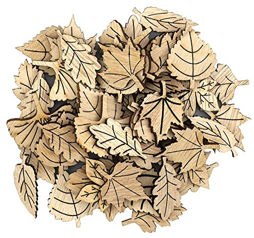 quiodok 200 Stück Kleine Holzblätter Holzscheiben dekorative Blätter Form Baum Embellishments Basteln Verzierungen DIY Handwerk Streudeko Weihnachtsdeko Scrapbooking Verzierungen