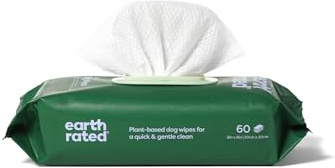 Earth Rated Pet Wipes for Dogs and Cats, Hypoallergenic, Cleaning and Hydrating, for Grooming Paws, Body and Bums, Lavender Scented, 60 Count