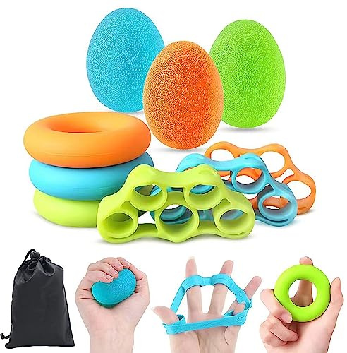 Tigayhc 9Pcs Set Hand Grip Strengthener,Finger Exerciser Stress Relief,Hand Squeeze Ball Kit for Grip Strength,Silicone Finger Gripper, Trainer for Relieve Wrist,Muscle Training,Sports,Fitness