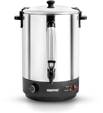 Geepas Electric Catering Urn, 2500W Instant Hot Water Boiler Dispenser - Tea Urn Kettle Home Brewing Commercial or Office Use with Keep Warm- Easy Pour Tap, Stainless Steel – 2 Year Warranty, 30 Litre
