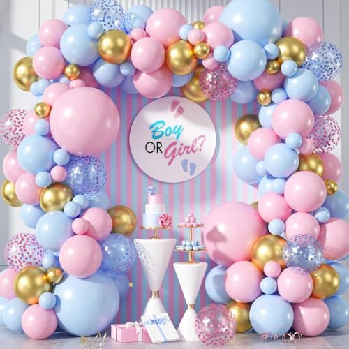 Ballonggirlang rosa och blå, könsavslöjande ballonggirlang - rosa ballonger, blå ballonger och konfettiballonger, pojk- eller flickballong för könsavslöjande festdekoration, babydusch, babyparty