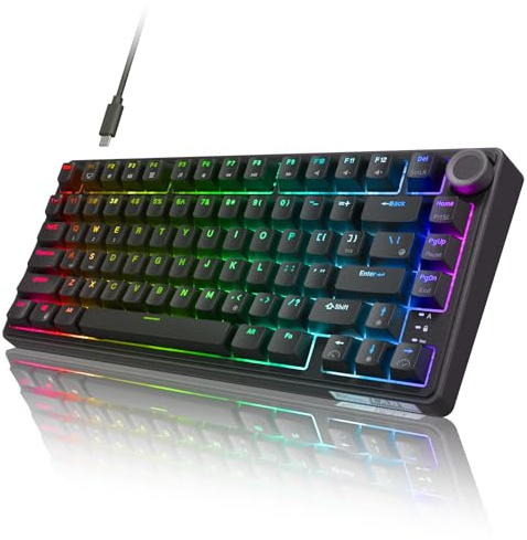 RK ROYAL KLUDGE R75 Wired Mechanical Gaming Keyboard, 75% Hot-Swap Mechanical Keyboard Volume Knob, Soft Pre-lubed Tactile Brown Switch