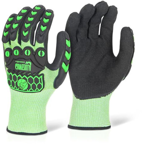 Beeswift Glovezilla Nitrile Palm Coated Hi-Vis Glove Cut Proof/Tear Resistance Safety Gloves Personal Protective Equipment Work Gloves PPE Workwear – Green - Large
