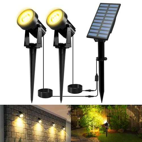 T-SUNUS Spot Solaire Exterieur, Lumiere Solaire Exterieur Jardin avec 2 Modes d’Éclairage Etanche IP65 Projecteur Solaire Exterieur pour Jardin Cour Allée 3000K