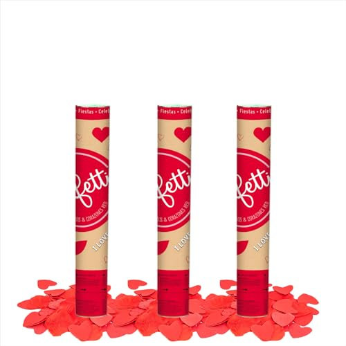 OH YEAH - 3 Uds Cañón Confeti 30 cm - Cañones de Confeti Pétalos y Corazones - Ideal para San Valentín - Celebraciones - Decoración Eventos - Gran Potencia de Alcance - Para Interiores y Exteriores