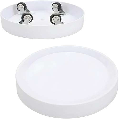 KangTeer Lot de 2 Plateaux Roulants avec Roues Cachées -Diamètre intérieur 24,5cm, Cache-pot et Support Mobile pour Plantes, Décoration, Appareils - Intérieur/Extérieur - Blanc