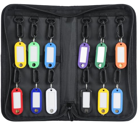 Uniclife Funda Portátil con Cremallera Llaves Organizador Llaves Impermeable e Ignífugo con 12 Etiquetas de Llaves Colores y Ganchos Libro Guardallaves Oficinas Inmobiliarias Hoteles y Administración