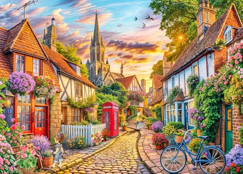 Jigsaw Puzzles for Adults 1000 Piece Puzzle for Adults 1000 Pieces Puzzle 1000 Pieces-Charming European Town with Cobblestone streetscape