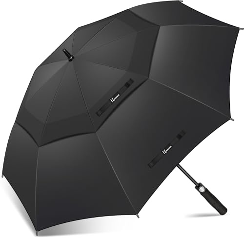 NINEMAX Grand Parapluie Golf, Ombrelle Grande Taille Anti Vent Solide Résistant, XL Parapluies Geant Tempete Incassable pour Homme Femme 2 Personnes (Noir)
