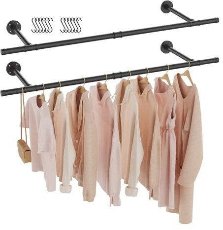 GUOHNHE Perchero Para Pared, Diseño Industrial, Tubo Desmontable, Soporta Hasta 60 kg, Fácil Montaje, Barras Extraíbles de Metal, para Espacios Reducidos, 121 cm, 2 Pack, Negro, SG121B-2