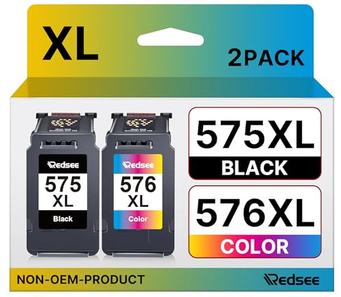 Redsee PG-575XL CL-576XL Multipack Cartuchos de Tinta Reemplazo para Canon 575 576 XL para Canon Pixma Impresora TS3550i TS3551i TR4750i TR4751i, 2 Pack (Negro, Color)