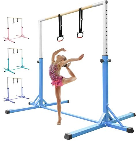 Barra horizontal de gimnasia con anillos de gimnasia para niños de 13 pulgadas de altura ajustable, barra de entrenamiento junior, equipo de entrenamiento de gimnasia para gimnasio en casa, interior