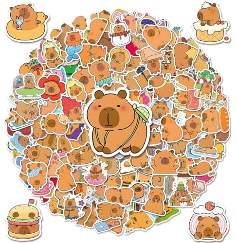 100 Pezzi Adesivi Capybara Divertenti Adesivi per Animali Impermeabile Set di Adesivi per Scrapbook Auto Computer Portatile valigia Bicicletta Regalo per Bambini e Adolescenti