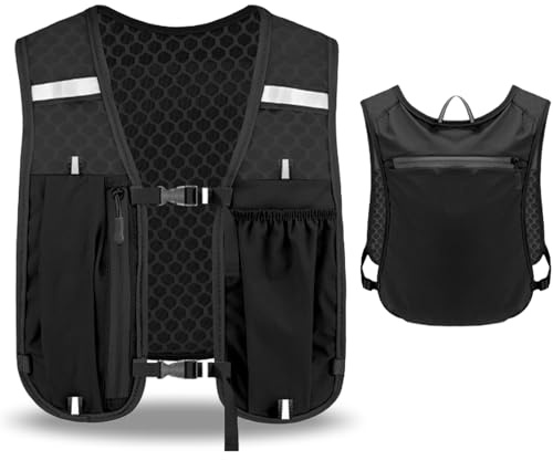 GWAWG Lightweight Running Vest for Men Women, Adjustable Reflective Backpacks with Phone Holder Zipper Pocket, Convenient Safe for Hiking Running Marathon Trailrunning Cycling