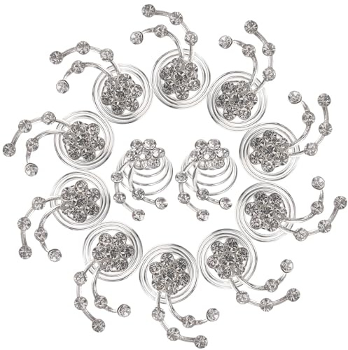12 Spirales Capillaires en Alliage Argenté Ornées de Cristaux | Accessoires pour Mariage, pour Femmes, Lot de 12 Pièces, Forme Torsadée Décorative, Usage Varié