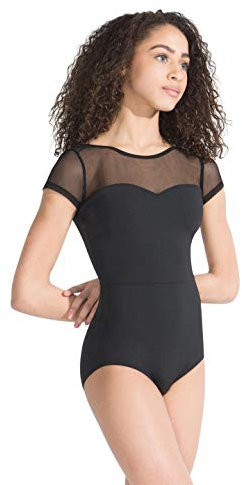 Capezio 126 Meryl Mesh Yoke Kurzarm Trikot Lycra Schwarz M