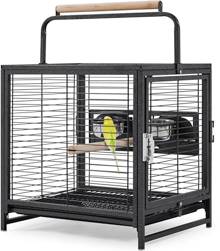 Yaheetech Cage à Oiseaux avec Jouets Poignée Cage pour Petit Oiseau Noir 48,5 x 47,5 x 39cm