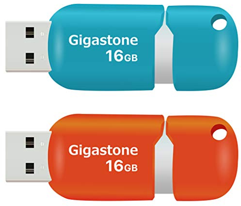 GIGASTONE Lot de 2 Clé USB 16 Go, V10 Série, Clés Rétractables pour PC Ordinateur Portable MacBook, Compatible avec Windows Mac Linux, USB 2.0 Flash Drive Stockage, Mixte Couleur - Turquoise Rouge