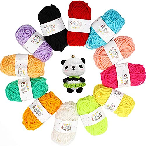 12 Farben Acryl Baumwollgarn, Wolle zum Stricken, Häkelgarn, Buntes Häkelgarn zum Stricken von Pullovern, Puppen, Dekorationen, Haarschmuck, 10g