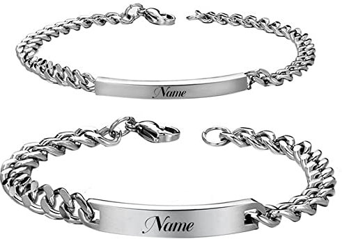 Cupimatch Paar Armband mit Gravur, Edelstahl Glänzend Poliert Pärchen Armkette Panzerkette für verliebte Damen Herren, Silber