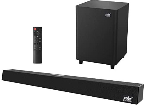 Wohome Barras de sonido para TV con subwoofer, 28 pulgadas 120 W ultra delgado sistema de altavoces de barra de sonido envolvente con Bluetooth inalámbrico 5.0 HDMIARC óptico RCA USB AUX entrada