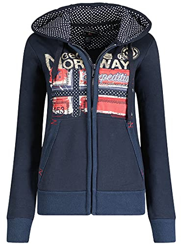 Geographical Norway Farlotte Lady - Felpa Donna Zip Hoodie Tasche - Pile Donna Maglione Manica Lunga Giacca Cappuccio - Abito Ideale Primavera Estate Autunno Inverno Stagione (Blu Marino M)