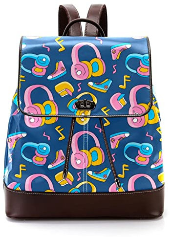 Funky Head Phone Hintergrund Personalisierter lässiger Tagesrucksack Tasche für Teenager, Mehrfarbig, 27x12.3x32cm, Rucksack Rucksäcke
