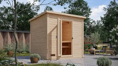 Chillroi® Karibu Saunahaus MELO 38 mm naturbelassen Außensauna Gartensauna versch. Ausführungen (MELO 3)