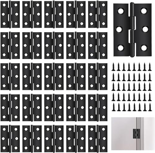 Lot de 30 charnières pliables en acier inoxydable - 44 mm x 31 mm - Petite pour portes en bois, armoire, porte, tiroir - Noir