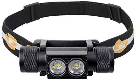 Sofirn - Lampada da testa a LED con luce rossa, ricaricabile, D25LR, luce super luminosa, USB C, torcia frontale con 90 alti CRI bianco chiaro e 660 nm luce rossa profonda per jogging (blanca)