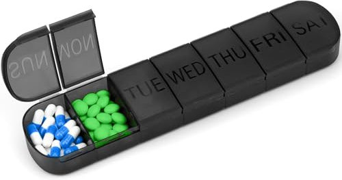 Black Weekly Pill Box Organiser with Upgraded Open Design | Premium Quality 7 Day Travel Tablet Box | Portable Pill Case for Medications, Vitamins, and Supplements