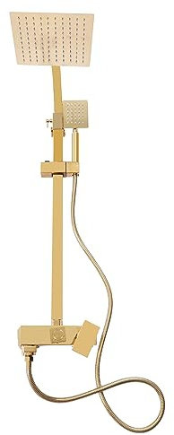 SOLOCJNL Sistema de ducha de acero inoxidable, juego de ducha de lluvia con ducha de mano, altura ajustable, 80-113 cm, juego de ducha de lluvia, juego de columna de ducha, dorado