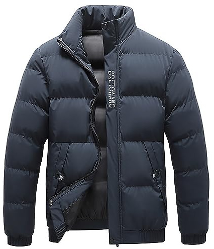 Generisch Chaqueta de Invierno para Hombre Sin Capucha, Acolchada, Cálida, Anorak Monocolor, Híbrida, Con Cuello Alto, Parka Gruesa