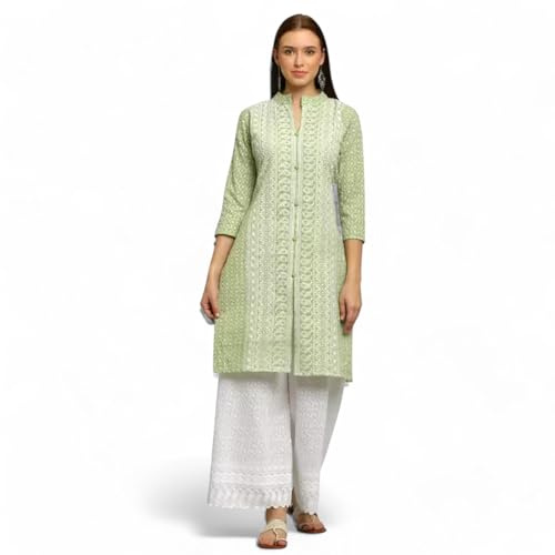 RangMahal Ensemble indien en coton pour femme fait main Lucknowi Chikankari Kurta Palazzo