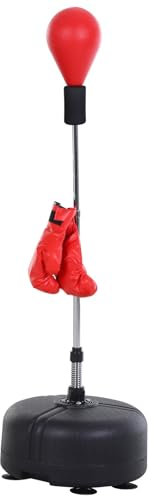 HOMCOM Punchingball mit Ständer, 136-154 cm höhenverstellbar Boxsack, Standboxball mit Boxhandschuhen, für Jugendliche und Erwachsene, für Ausrüstung, Stressabbau, Fitness, Rot