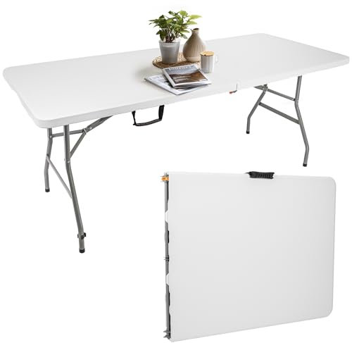 KARL HAUSMANN Table Camping Pliable - 180 x 70 x 74 - Table Exterieur Pliable avec Poignée de Transport - Jardin Pliante Plastique - Réception Pliante - Intérieur/Extérieur